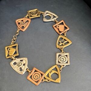 Artisan Geometric Gold, Silver and Bronze Necklace